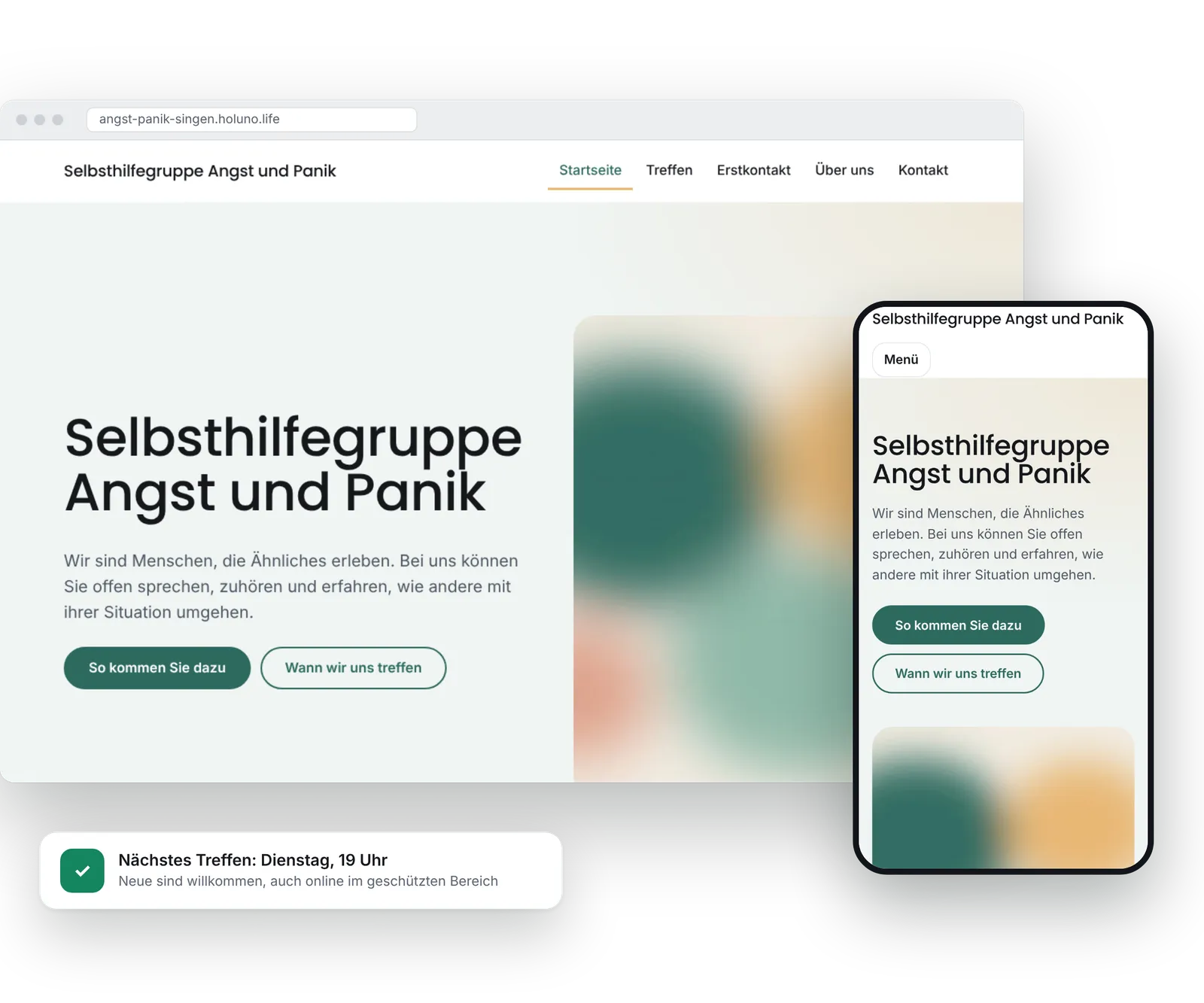 Webseite einer Selbsthilfegruppe auf HOLUNO Life – HOLUNO